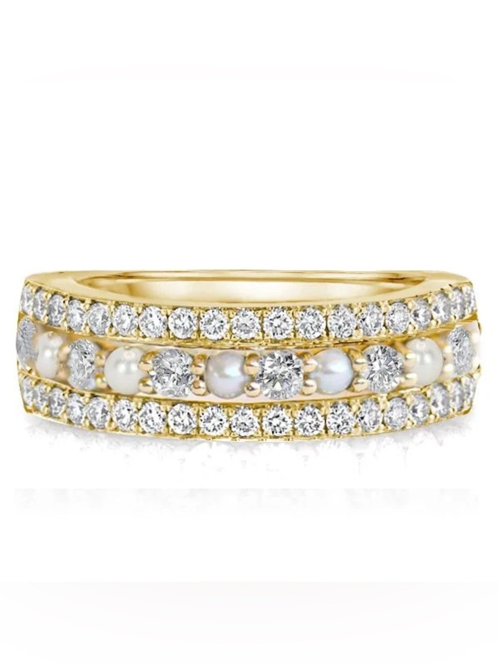 Italo Yellow Gold Pearl & Round Cut Half Eternity Wedding Band